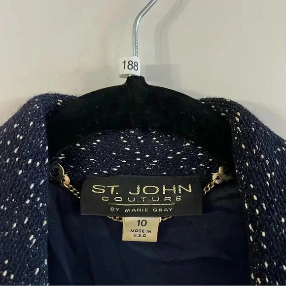 188 St. John Couture Blue and White Speckled Zip up Coat - Picture 2 of 6